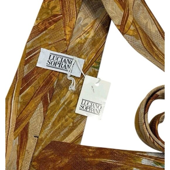NEW LUCIANO SOPRANI Men's 100% Silk Necktie LUXURY Tie Brown Green Art W:4" - Picture 4 of 5